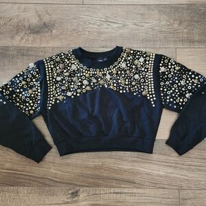 ASOS Studded Cropped Sweatshirt Women’s Size 6 Black Gold Studs Grommet Small